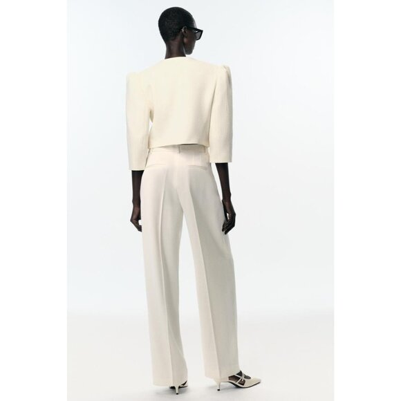 Zara Womens Pants S Ivory Pleated Straight Leg Trousers High Waist 9072/580 NWT - Picture 2 of 16